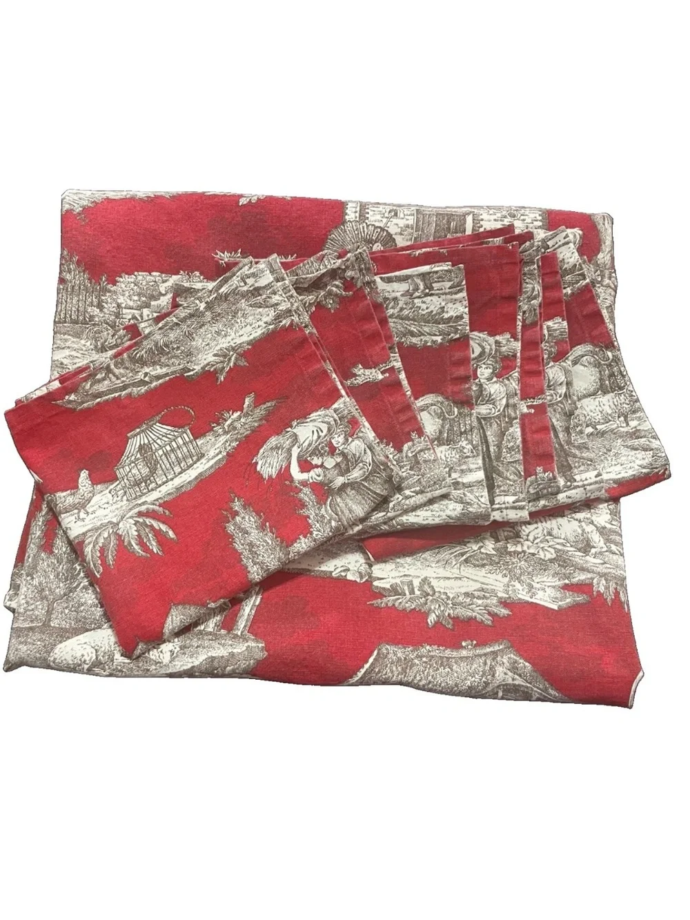 Le Telerie Toscane Italian Toile Tablecloth 96x136 Red 7 Napkins 8 Pc Set